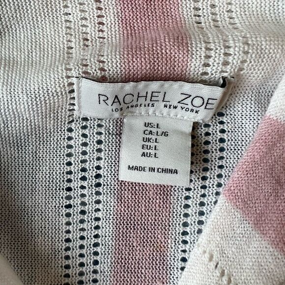 Rachel Zoe Ivory Pink Gray Striped Long Sleeve Open Front Knit Cardigan Large - Picture 11 of 12